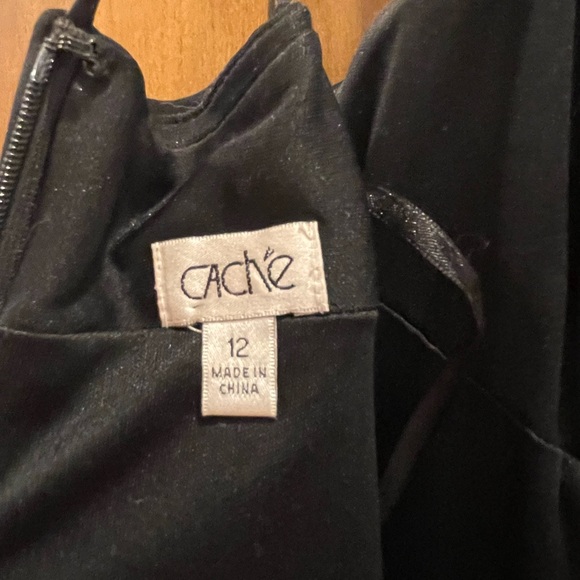 Cache BLACK beaded dress Stone Brooch Sweetheart Neckline Spaghetti Straps SZ 12 - Picture 9 of 14